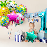 OSNIE Hawaiian Balloons Party Decorations for 1st Birthday, 8 Pcs Giant Foil Mylar Balloons Pineapple Flamingo Palm Tree Leaves Tiki Summer Beach Pool Aloha Tropical Luau Party Decorations Supplies