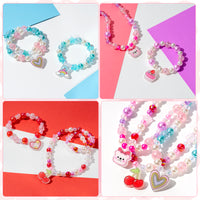 OSNIE Valentines Day DIY Bead Jewelry Making Kit for Kids Girls Heart Cherry Bear Cupcake Cloud Ice Cream Owl Penguin Charm Beads for Bracelets Rings Necklaces Creativity Beading Kit Art Craft 400Pcs+