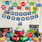 OSNIE 42Pcs Railroad Birthday Party Decoration Set Railway Crossing Sign Choo Choo Train Happy Birthday Banner Hanging Swirl Cake Topper Centerpieces Sticks Decor for Kids Boys Birthday Party Supplies