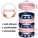 OSNIE 48 Packs Navy Blue and Blush Floral Gender Reveal Party Favors Set Include Bracelets Rubber Wristbands and Metal Badge Button Pins for Team Boy Team Girl Baby Shower Gender Reveal Party Supplies