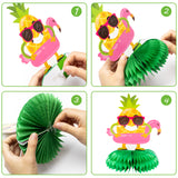 OSNIE 12Pcs Hawaiian Luau Honeycomb Centerpieces Table Topper Summer Tropical Aloha Flamingo Palm Tree Theme Party Supplies Table Decorations Hawaii Party Favors Photo Booth Props for Kid’s Birthday