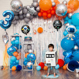 OSNIE 8 Pcs Outer Space 3rd Birthday Party Balloons Decorations Supplies for Kids Boys Large Astronaut Spaceman Star-Shaped Foil Mylar Balloons for Universe Galaxy Space Themed Trip to the Moon Party