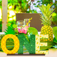 OSNIE Pineapple One Letter Sign Wooden Table Centerpieces for Baby Boys Girls Tropical Hawaiian Luau Summer Fruit Theme 1st First Birthday Party Supplies Decoration Baby Shower Cake Smash Photo Prop
