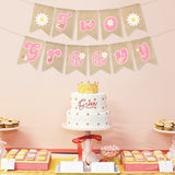 OSNIE Two Groovy Burlap Banner Garland Pink Retro Hippie Pre-strung Swallowtail Hanging Banner Daisy Flower Groovy Peace Sign Boho Girl Party Decorations Photo Props for Baby Girls Second Birthday