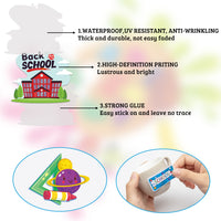 OSNIE 130Pcs Back to School Gnomes Stickers Décor Supplies Science Pen Telescope Paint Schoolbags Window Clings End of Summer Holiday Decals for Home Office Party Supplies Classroom Rewards, 16 Sheets