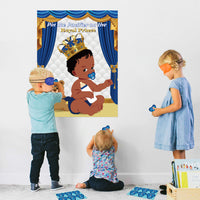 OSNIE Pin the Pacifier on the Baby Game African American Little Prince Poster with Blindfolds and Stickers Royal Prince Theme Party Supplies Family Game Activities for Kids Boys Birthday Baby Shower
