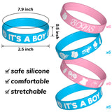 OSNIE 48 Pcs Burnouts or Bows Gender Reveal Party Favors Set Include Blue and Pink Bracelets Rubber Wristbands Metal Badge Button Pins for Boys Girls Baby Shower Gender Reveal Party Supplies