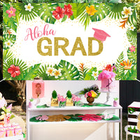 OSNIE Tropical Aloha Graduation Party Backdrop Summer Hawaiian Luau Congrats Grad Class of 2022 Bachelor Cap Photography Background Banner College Prom Graduation Party Decoration Supplies Photo Props
