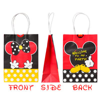 OSNIE 12 PCS Mickey Minnie Goodie Candy Treat Bags Inspired Party Favor Supplies, Mickey Themed Party Handle Paper Bags with Stickers for Kids Birthday Baby Shower Wedding Thanksgiving Gifts