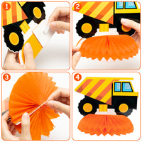 OSNIE 12Pcs Construction Theme Honeycomb Centerpieces Table Topper Double Side Cardstock Dump Truck Birthday Party Supplies Vehicle Traffic Photo Booth Prop Baby Shower Table Decoration for Kids Boys