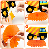 OSNIE 12Pcs Construction Theme Honeycomb Centerpieces Table Topper Double Side Cardstock Dump Truck Birthday Party Supplies Vehicle Traffic Photo Booth Prop Baby Shower Table Decoration for Kids Boys