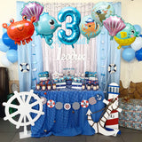 OSNIE 9 Pcs Ocean Theme Balloons Party Decorations for 3rd Birthday, Giant Mylar Foil Ocean Animals with Crab Shell Hippocampus Pufferfish Octopus Shark for Undersea Theme Party Supplies Baby Shower