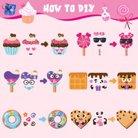 OSNIE 30 Packs Dessert Make a Face Stickers Valentines Day Ornament Craft Kits for Kids Make Your Own Sweets and Treats Valentine Cards Dessert Hanging Decoration Classroom Game Handcraft Supplies