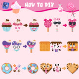 OSNIE 30 Packs Dessert Make a Face Stickers Valentines Day Ornament Craft Kits for Kids Make Your Own Sweets and Treats Valentine Cards Dessert Hanging Decoration Classroom Game Handcraft Supplies
