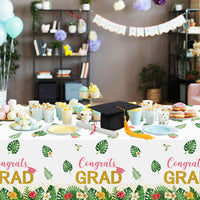 OSNIE 3Pcs Congrats GRAD Party Tablecloths Large Plastic Disposable Waterproof Rectangular Table Cover Hawaii Theme Aloha Grad Party Supplies for Class School 2023 Graduation Party Decoration, 51"×86"