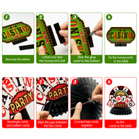 OSNIE 12Pcs Casino Theme Honeycomb Centerpieces Table Toppers Red and Black Poker Party Supplies Decoration Las Vegas Gambling Playing Card Table Decor Photo Prop for School Birthday Casino Game Night
