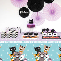 OSNIE 3Pcs Cat Party Tablecloths Disposable Plastic Waterproof Rectangular Table Covers Cartoon Kitty Meow Theme Party Decorations Supplies for Animals Pet Birthday Baby Shower Camping 108”× 54”