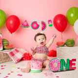 OSNIE Watermelon One Letter Sign Wooden Table Centerpieces with Hanging Banner One in a Melon Party Decor for Baby Boy Girl Summer Fruit Theme 1st Birthday Milestone Baby Shower Cake Smash Photo Prop