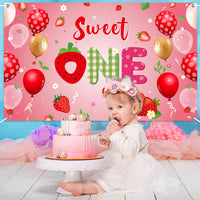 OSNIE Strawberry Sweet One Birthday Party Decorations for Baby Girl, Pink Strawberry Theme 1st Birthday Party Backdrop Banner Photography Background Summer Fruits Party Decorations for One Year Old