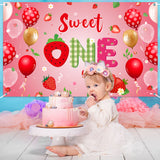 OSNIE Strawberry Sweet One Birthday Party Decorations for Baby Girl, Pink Strawberry Theme 1st Birthday Party Backdrop Banner Photography Background Summer Fruits Party Decorations for One Year Old