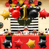 OSNIE 9 Pcs Mickey Balloons 1st Birthday, Giant Number 1 Mickey Head Star-Shaped Balloons Black Yellow Red Foil Mylar Balloons, Mickey Theme Birthday Party Decorations Supplies for 1 Year Old Kids
