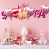 OSNIE 9 Pcs Spa Party Balloons Spa Party Decorations for Women Girls Inflatable Red Kissy Lips Lipstick Heart Shaped Foil Mylar Balloons Nail Spa Day Salon Cosmetics Makeup Birthday Party Supplies