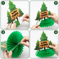 OSNIE 12Pcs Happy Camper Theme Honeycomb Centerpieces Table Topper Camping Adventure Party Decorations Supplies Cardboard Cutout Happy Birthday Table Decor Bears Tent Bonfire Party Favors Photo Booth Prop