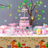 OSNIE 4 Packs of Jungle Safari Woodland Animals Party Tablecloth, Disposable Plastic Rectangular Table Covers, Wild One Zoo Themed Party Decorations Supplies for Kids Birthday Baby Shower, 71''x42.5''