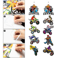 OSNIE 10Pcs Dirt Bike Party Decorations Supplies Checkered Racing Car Cutouts Party Door Banner Porch Sign Hanging Flag for Outdoor Indoor Home Wall Decor Motorcycles Theme Party Decoration for Boys