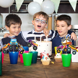 OSNIE 30Pcs Monster Truck Birthday Party Supplies Decorations Hot Wheels Table Toppers Centerpieces with Sticks Checkered Racing Flag Cut Out Big Foot Monster Truck Theme Party Favors for Kids Boys