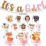 OSNIE 14Pcs Floral Woodland Animals Baby Shower Party Decoration It’s a Girl Party Banner Honeycomb Centerpieces Hanging Swirls for Baby Girl Creatures Forest Animal Theme Gender Reveal Party Supplies