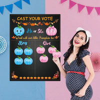 OSNIE Pumpkin Gender Reveal Party Games Cast Your Vote Poster with Team Boy Team Girl Stickers for He or She Halloween Thanksgiving What Will Our Little Pumpkin Be Gender Reveal Decorations Supplies