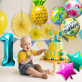 OSNIE Hawaiian Balloons Party Decorations for 1st Birthday, 8 Pcs Giant Foil Mylar Balloons Pineapple Flamingo Palm Tree Leaves Tiki Summer Beach Pool Aloha Tropical Luau Party Decorations Supplies