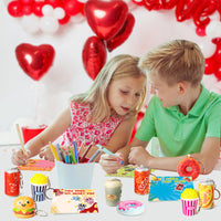 OSNIE 24 Set Valentine's Day Squeeze Toys Keychain with Greeting Cards Cream Scented Slow Rising Simulation Mini Food Drinks Stress Relief Toy Exchange Gift Valentine Favors Treasure Box Toys for Kids