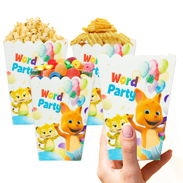 OSNIE 30 Packs Word Party Popcorn Boxes for Party Favors, Recyclable Paper Cardboard Popcorn Container, Word Party Decorations Supplies for Movie Night Baby Shower Kids Birthday Party (3.6x5.1 in)