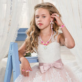 OSNIE 4 Sets of Beaded Jewelry for Girls, Rose Mermaid Unicorn Rainbow Hat Princess Necklace Bracelet Earring Pendant Ring Set Dress up Pretend Play Jewelry Toys Birthday Gifts for Kids Girls (20PCS)
