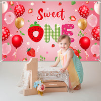 OSNIE Strawberry Sweet One Birthday Party Decorations for Baby Girl, Pink Strawberry Theme 1st Birthday Party Backdrop Banner Photography Background Summer Fruits Party Decorations for One Year Old