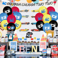 OSNIE Steam Train 2nd Birthday Party Decoration Supplies Chugga Chugga Two Two Birthday Party Banner Choo Choo Railroad Crossing Ticket Latex Balloons Cake Toppers for Kids Boys Two Years Old Birthday