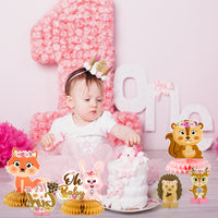 OSNIE 12Pcs Floral Woodland Animals It’s a Girl Honeycomb Centerpieces Baby Shower Party Table Toppers for Baby Girl Woodland Creatures Forest Animal Friends Theme Gender Reveal Table Decorations Supplies