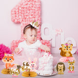 OSNIE 12Pcs Floral Woodland Animals It’s a Girl Honeycomb Centerpieces Baby Shower Party Table Toppers for Baby Girl Woodland Creatures Forest Animal Friends Theme Gender Reveal Table Decorations Supplies