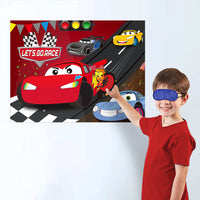 OSNIE Race Car Party Games, Pin the Wheel and Smile on the Car, Large Poster with Blindfolds and Stickers, Let’s Go Racing Themed Party Decorations Family Game Activities for Kids Birthday Baby Shower