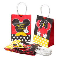 OSNIE 12 PCS Mickey Minnie Goodie Candy Treat Bags Inspired Party Favor Supplies, Mickey Themed Party Handle Paper Bags with Stickers for Kids Birthday Baby Shower Wedding Thanksgiving Gifts