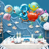 OSNIE 9 Pcs Ocean Theme Balloons Party Decorations for 3rd Birthday, Giant Mylar Foil Ocean Animals with Crab Shell Hippocampus Pufferfish Octopus Shark for Undersea Theme Party Supplies Baby Shower