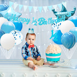 OSNIE Half Year Birthday Decorations Kit - Happy 1/2 Birthday Banner, Triangle Flag Banner, Party Hat, Cake topper, Foil Latex Balloons for 6 Months Birthday Party Baby Shower Decorations (Blue)