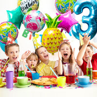 OSNIE Hawaiian Balloons Party Decorations for 3rd Birthday, 8 Pcs Giant Foil Mylar Balloons Pineapple Flamingo Palm Tree Leaves Tiki Summer Beach Pool Aloha Tropical Luau Party Decorations Supplies