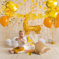 OSNIE Half Year Birthday Decorations Kit for Baby- Happy 1/2 Birthday Banner, Glitter Cardstock Banner, Party Hat, Cake Topper, Foil Latex Balloon for 6 Months Birthday Party Baby Shower Decor (Gold)