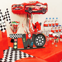 OSNIE Race Car Two Letter Sign Wooden Table Centerpiece Let’s Go Racing Checkered Theme 2nd Party Supplies Hot Wheel Decoration Milestone Cake Smash Photo Props for Kids Boys Two Years Old Birthday
