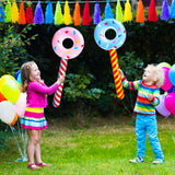 OSNIE 6Pcs Inflatable Donuts Sticks Toy Blow-Up Doughnut Lollipop Wands Candy Donuts Theme Party Supplies Summer Pool Beach Game Party Favors Decoration Swimming Floating for Kids (32 Inch Tall)