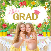 OSNIE Tropical Aloha Graduation Party Backdrop Summer Hawaiian Luau Congrats Grad Class of 2022 Bachelor Cap Photography Background Banner College Prom Graduation Party Decoration Supplies Photo Props