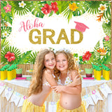 OSNIE Tropical Aloha Graduation Party Backdrop Summer Hawaiian Luau Congrats Grad Class of 2022 Bachelor Cap Photography Background Banner College Prom Graduation Party Decoration Supplies Photo Props